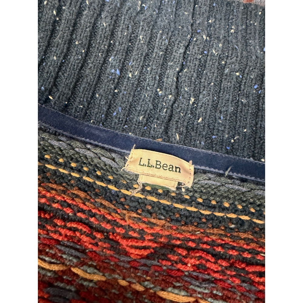 LL Bean Womens Blue Fair Isle Shawl Collar Open Front Cardigan Cabin Grandpa  L - Picture 14 of 14